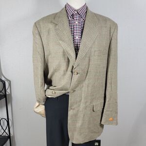 J.Riggings Men's‎ Sport Coat Three Button Beige Houndstooth Silk Linen Wool 46L